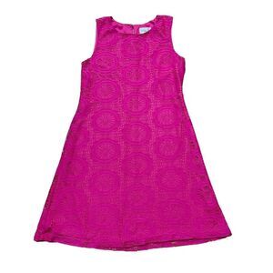 Eliza J Barbiecore Summer Dress Size 8 Crochet Eyelet Lined Hot Pink Sleeveless